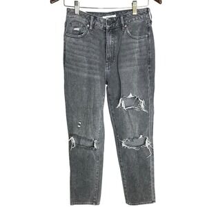 PacSun Mom Jean Womens 26 Washed Black Distressed High Rise Ripped Denim Pants